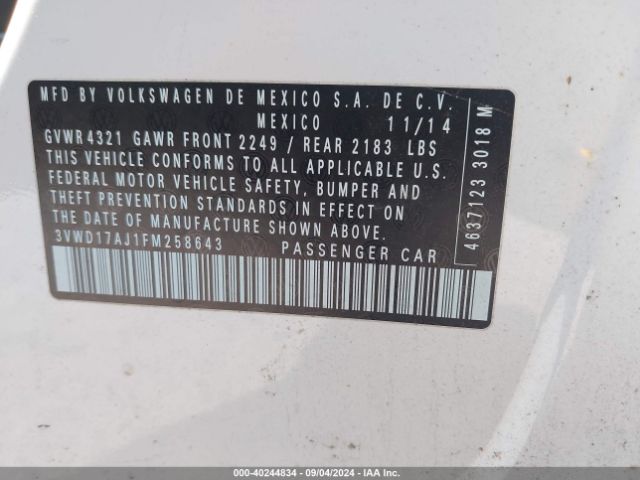 Photo 8 VIN: 3VWD17AJ1FM258643 - VOLKSWAGEN JETTA 