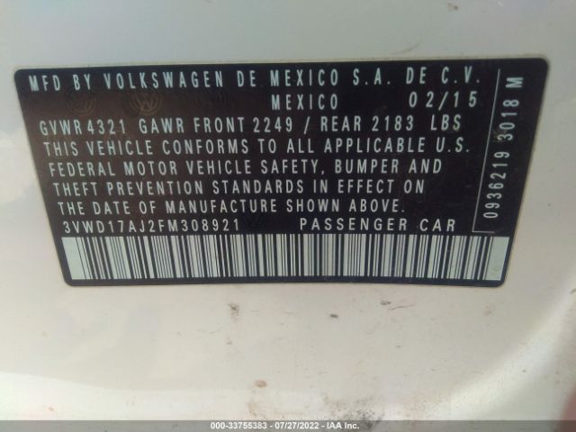 Photo 8 VIN: 3VWD17AJ2FM308921 - VOLKSWAGEN JETTA SEDAN 