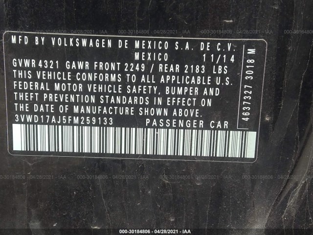 Photo 8 VIN: 3VWD17AJ5FM259133 - VOLKSWAGEN JETTA SEDAN 