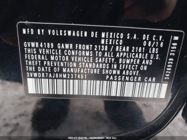 Photo 8 VIN: 3VWDB7AJ8HM237451 - VOLKSWAGEN JETTA 