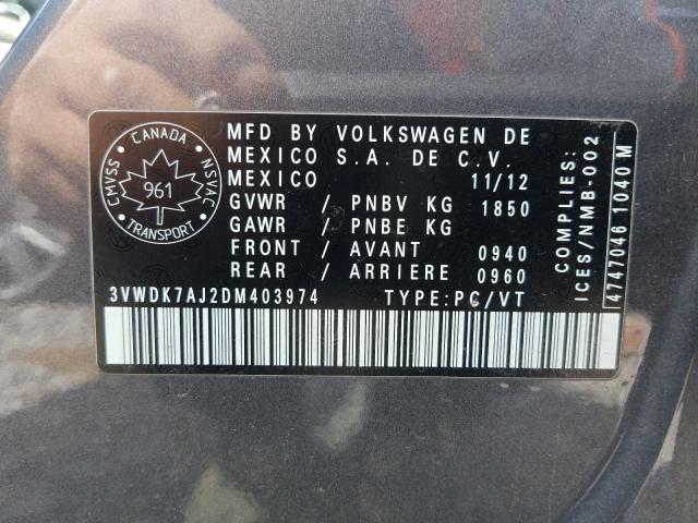 Photo 9 VIN: 3VWDK7AJ2DM403974 - VOLKSWAGEN JETTA 