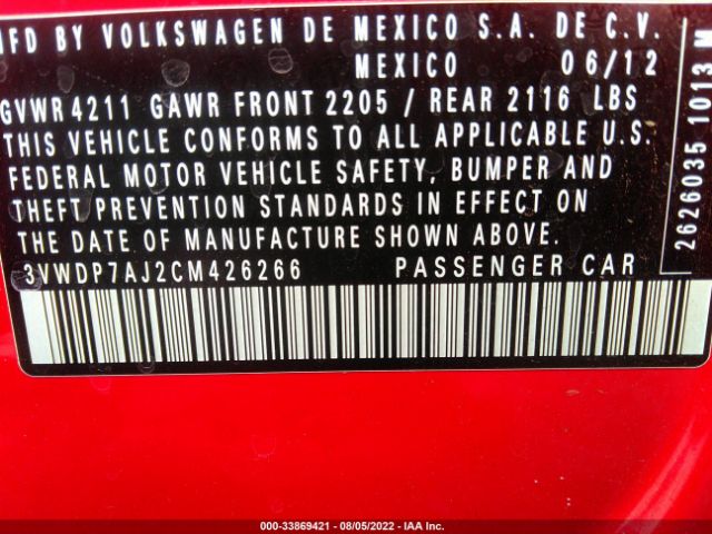 Photo 8 VIN: 3VWDP7AJ2CM426266 - VOLKSWAGEN JETTA SEDAN 