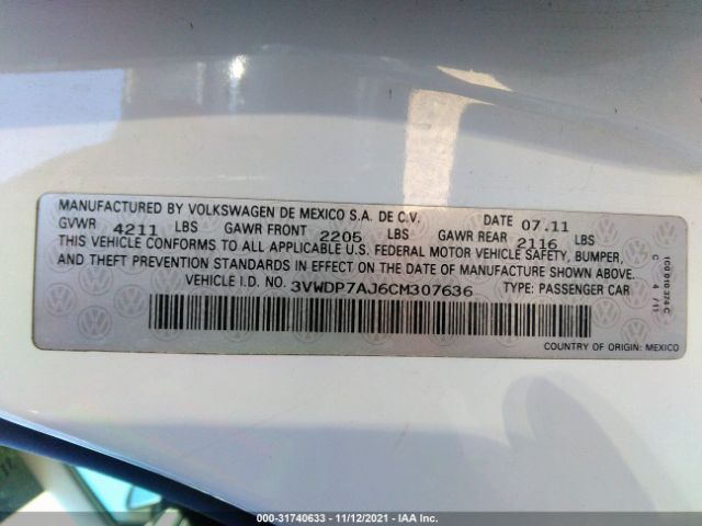 Photo 8 VIN: 3VWDP7AJ6CM307636 - VOLKSWAGEN JETTA SEDAN 