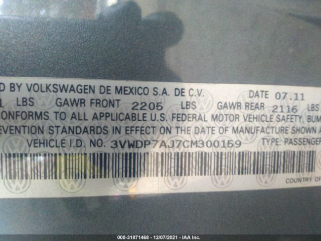 Photo 8 VIN: 3VWDP7AJ7CM300159 - VOLKSWAGEN JETTA SEDAN 