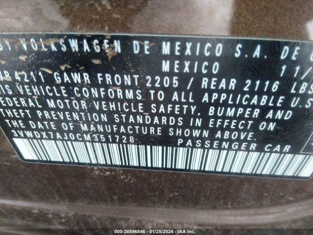 Photo 8 VIN: 3VWDX7AJ0CM351728 - VOLKSWAGEN JETTA 