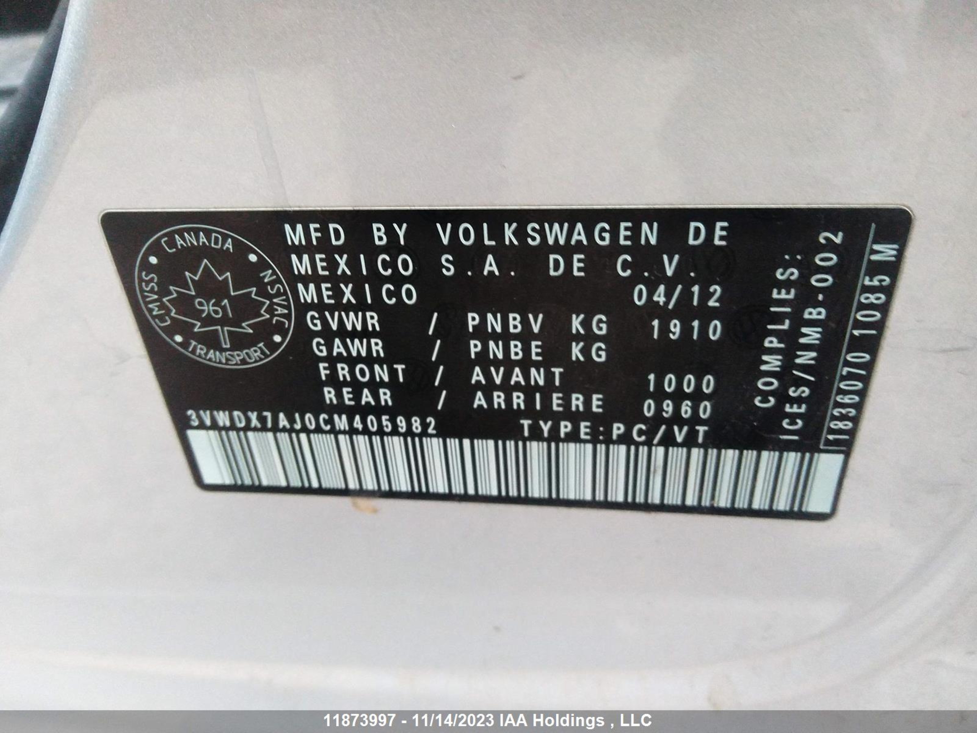 Photo 8 VIN: 3VWDX7AJ0CM405982 - VOLKSWAGEN JETTA 