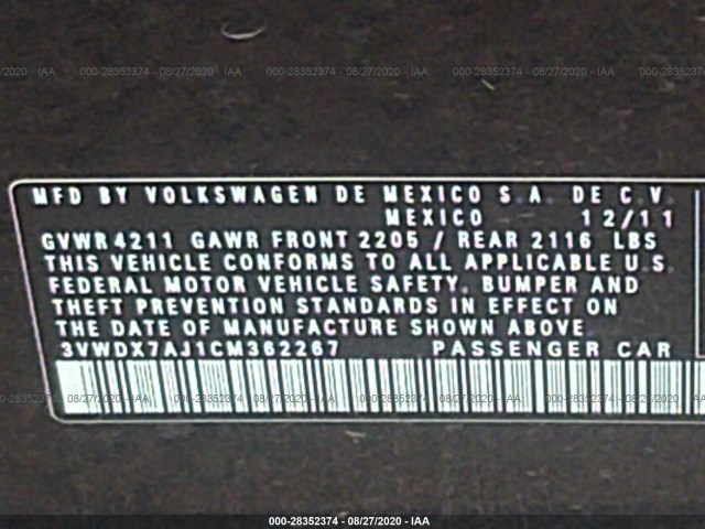 Photo 8 VIN: 3VWDX7AJ1CM362267 - VOLKSWAGEN JETTA SEDAN 