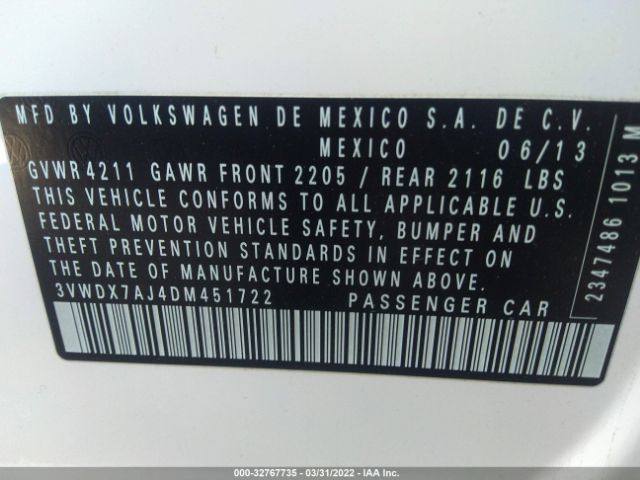 Photo 8 VIN: 3VWDX7AJ4DM451722 - VOLKSWAGEN JETTA SEDAN 