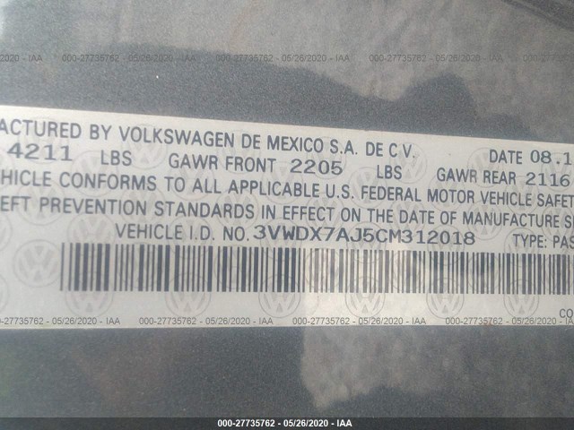 Photo 8 VIN: 3VWDX7AJ5CM312018 - VOLKSWAGEN JETTA 