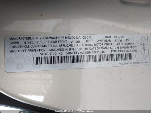 Photo 8 VIN: 3VWDX7AJ8BM307586 - VOLKSWAGEN JETTA 