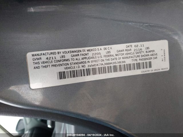 Photo 8 VIN: 3VWDX7AJ8BM353838 - VOLKSWAGEN JETTA 