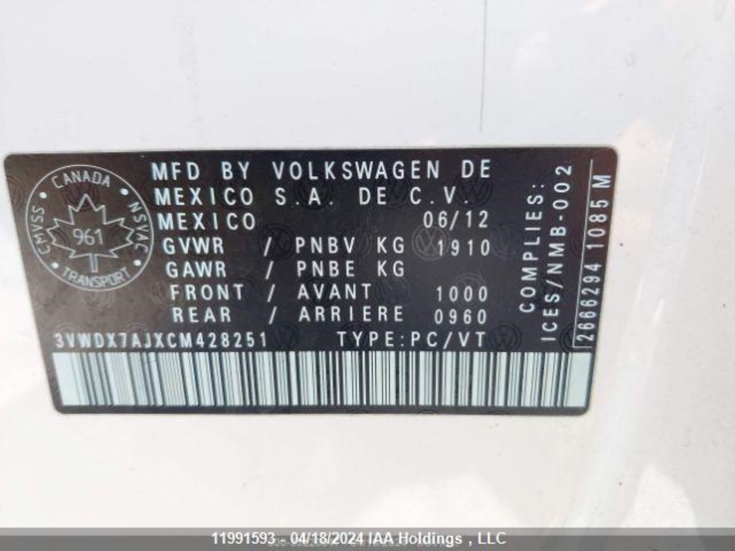 Photo 10 VIN: 3VWDX7AJXCM428251 - VOLKSWAGEN JETTA 