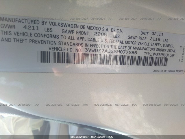 Photo 8 VIN: 3VWDZ7AJ3BM077286 - VOLKSWAGEN JETTA SEDAN 