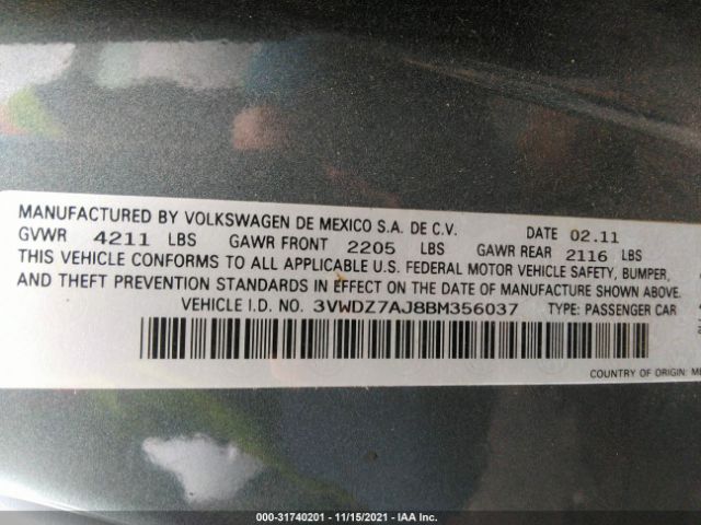 Photo 8 VIN: 3VWDZ7AJ8BM356037 - VOLKSWAGEN JETTA SEDAN 