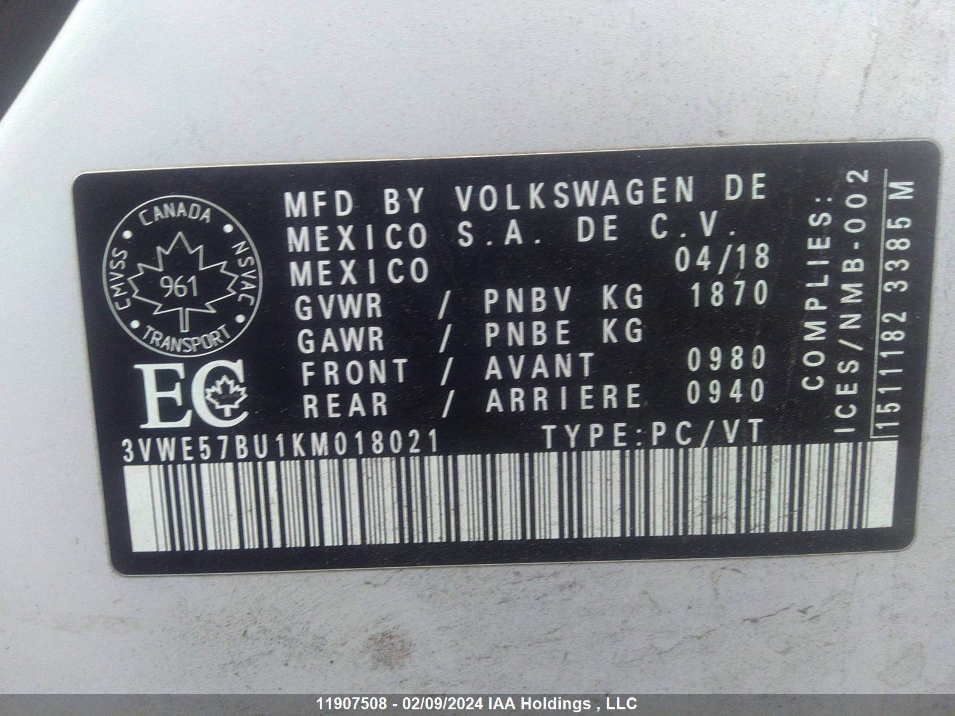 Photo 8 VIN: 3VWE57BU1KM018021 - VOLKSWAGEN JETTA 