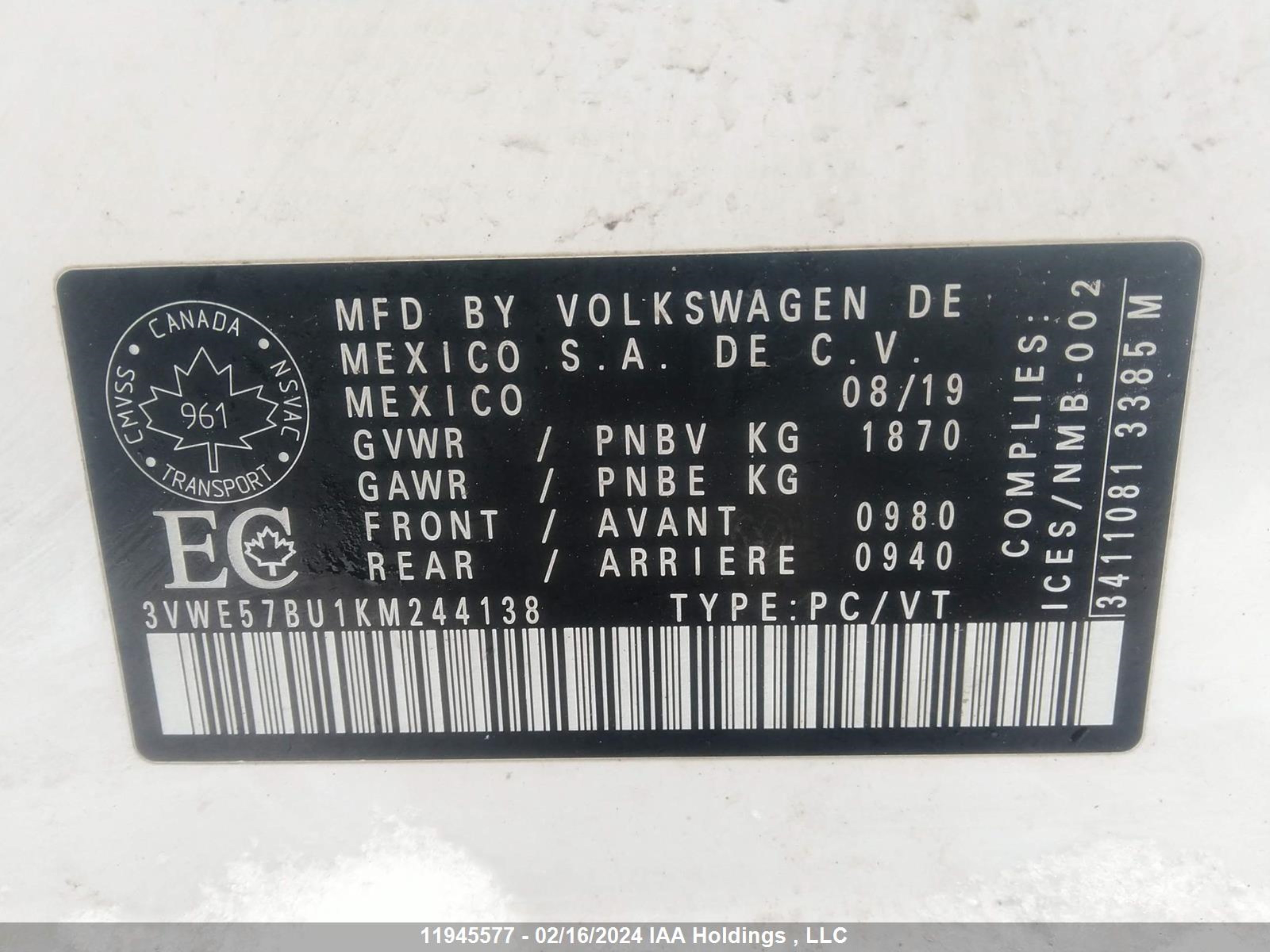 Photo 8 VIN: 3VWE57BU1KM244138 - VOLKSWAGEN JETTA 