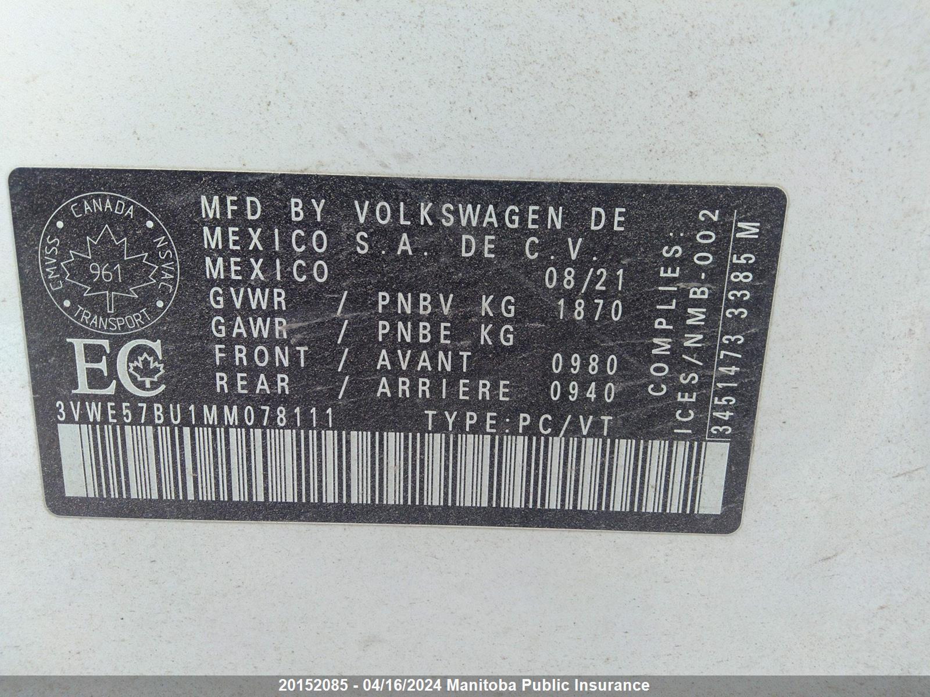 Photo 8 VIN: 3VWE57BU1MM078111 - VOLKSWAGEN NULL 