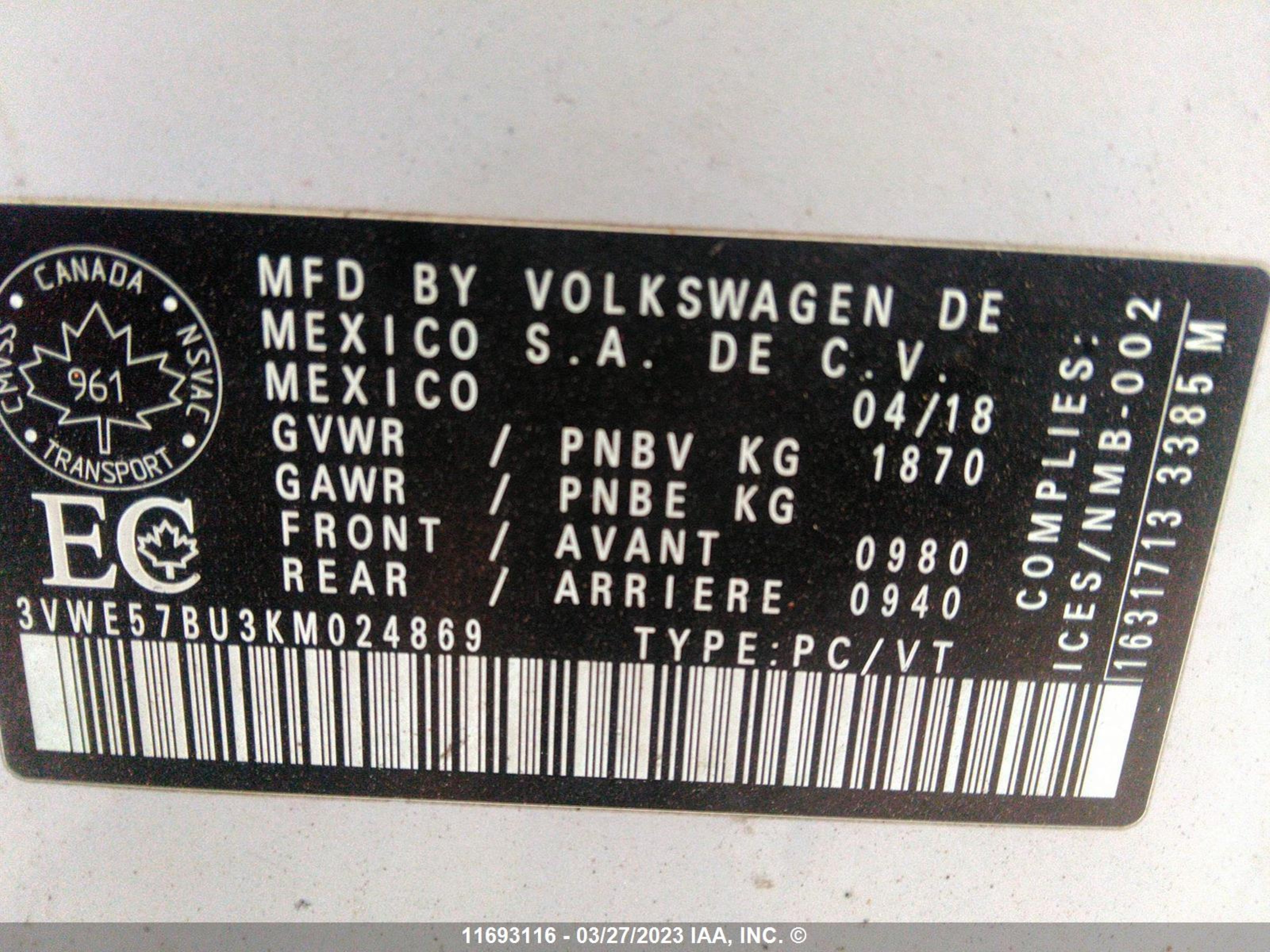 Photo 8 VIN: 3VWE57BU3KM024869 - VOLKSWAGEN JETTA 