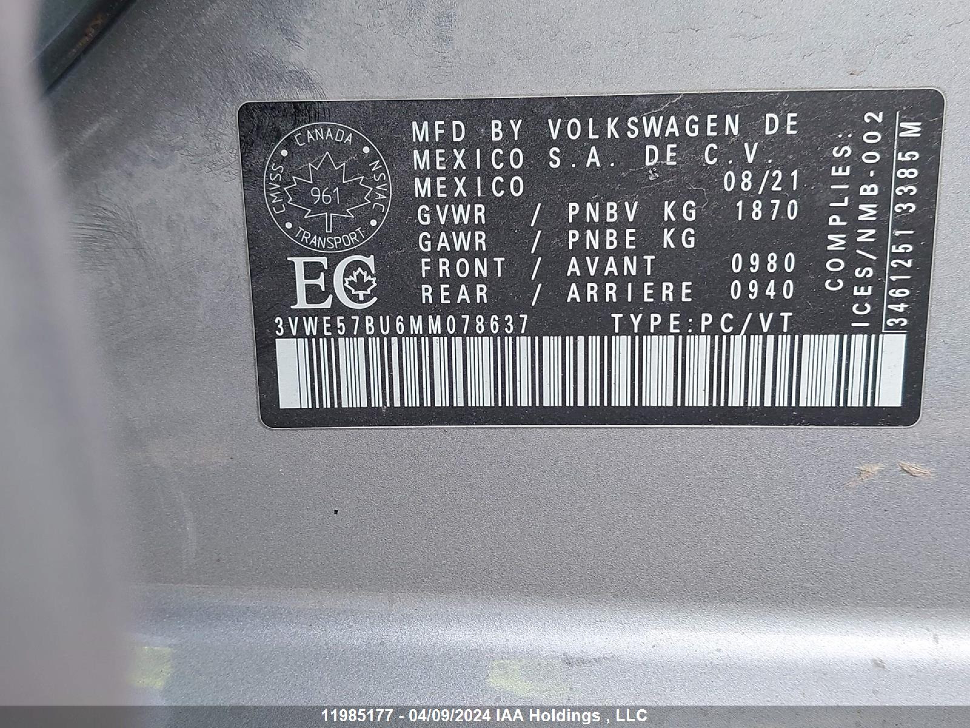 Photo 8 VIN: 3VWE57BU6MM078637 - VOLKSWAGEN JETTA 