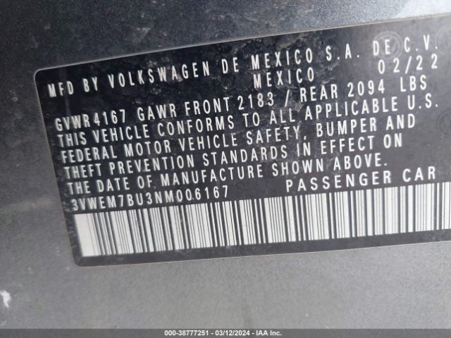 Photo 8 VIN: 3VWEM7BU3NM006167 - VOLKSWAGEN JETTA 