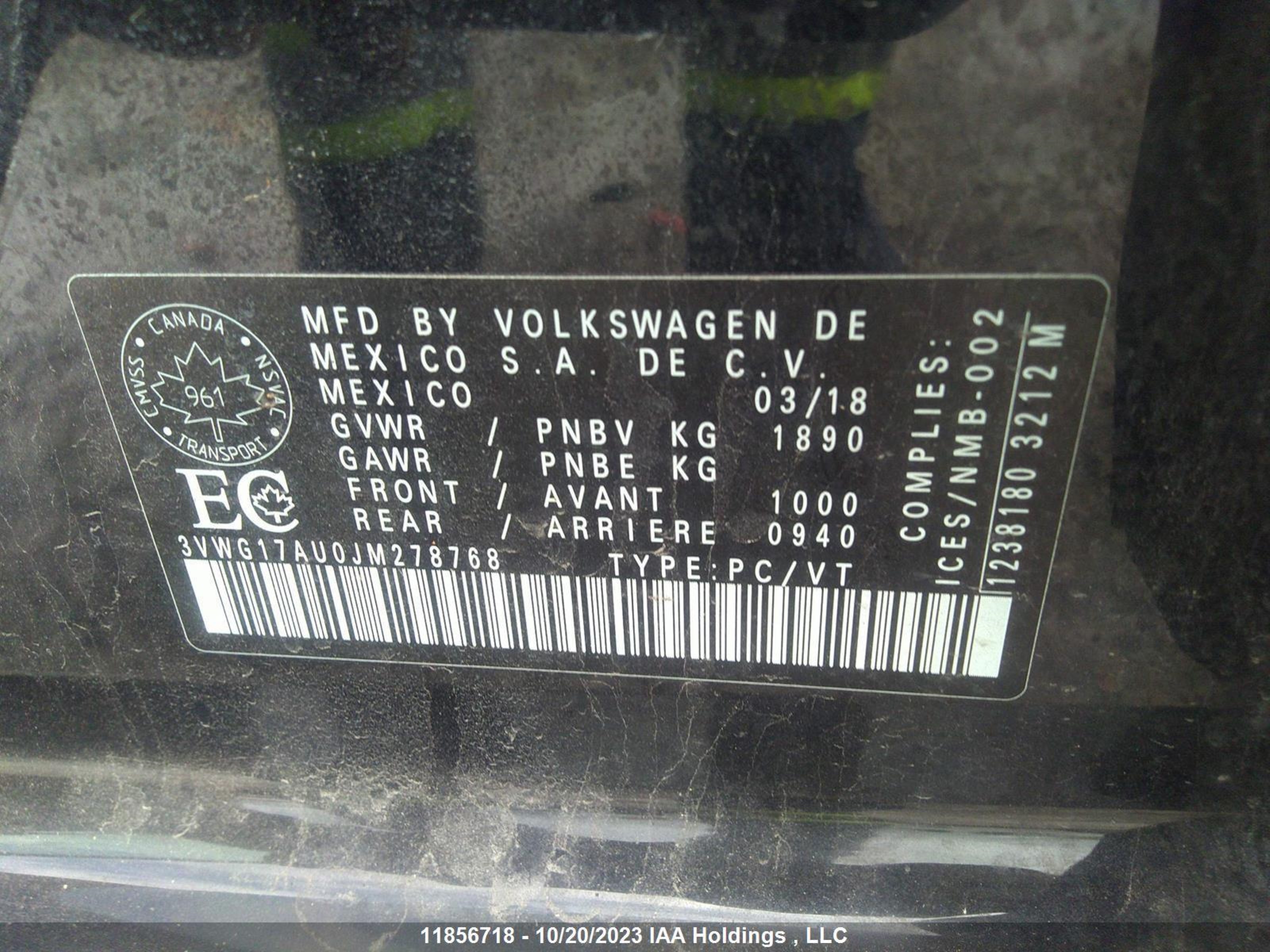 Photo 8 VIN: 3VWG17AU0JM278768 - VOLKSWAGEN GOLF 