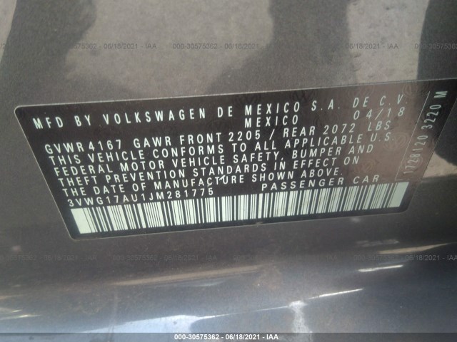 Photo 8 VIN: 3VWG17AU1JM281775 - VOLKSWAGEN GOLF 