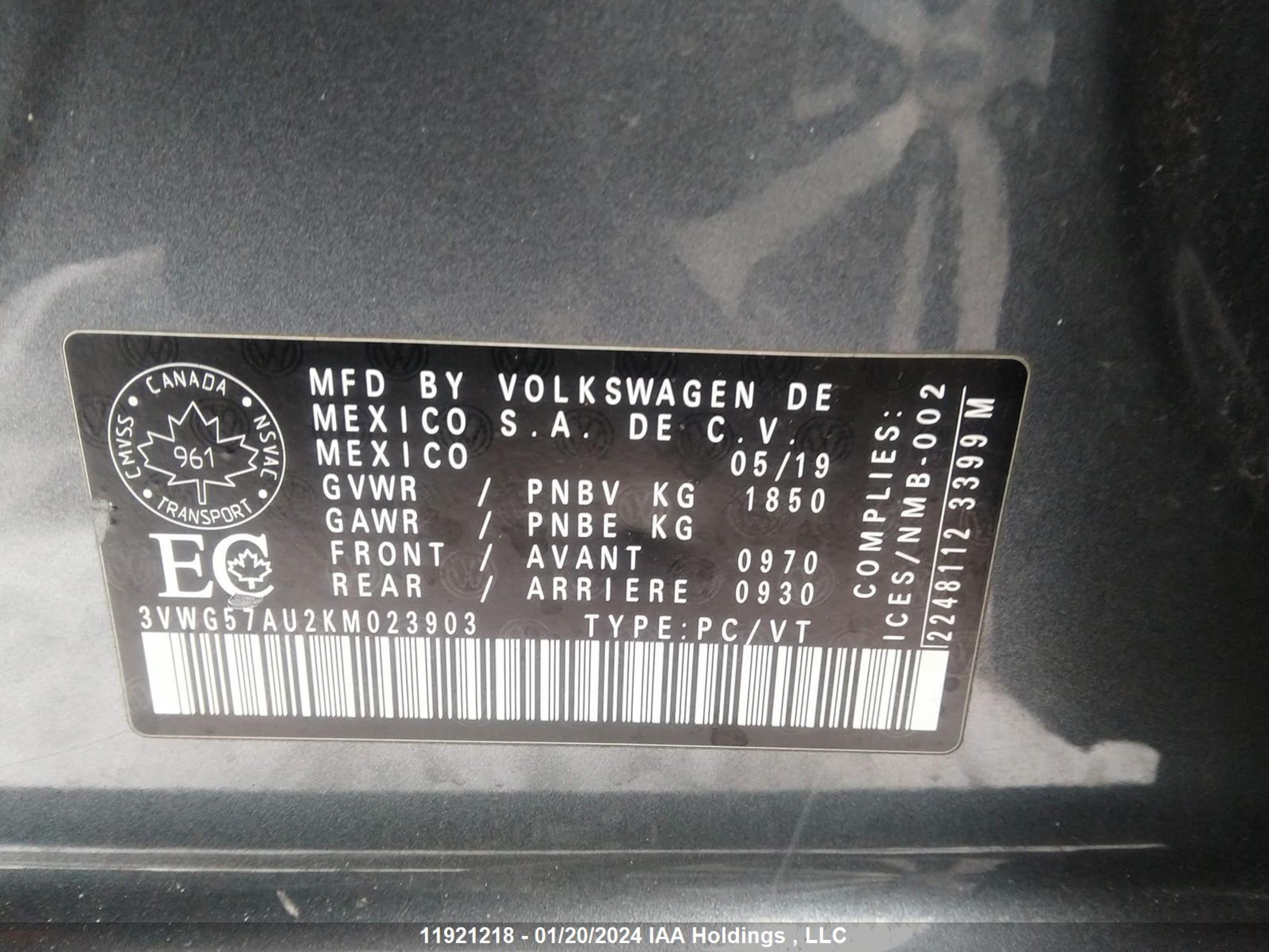 Photo 8 VIN: 3VWG57AU2KM023903 - VOLKSWAGEN GOLF 