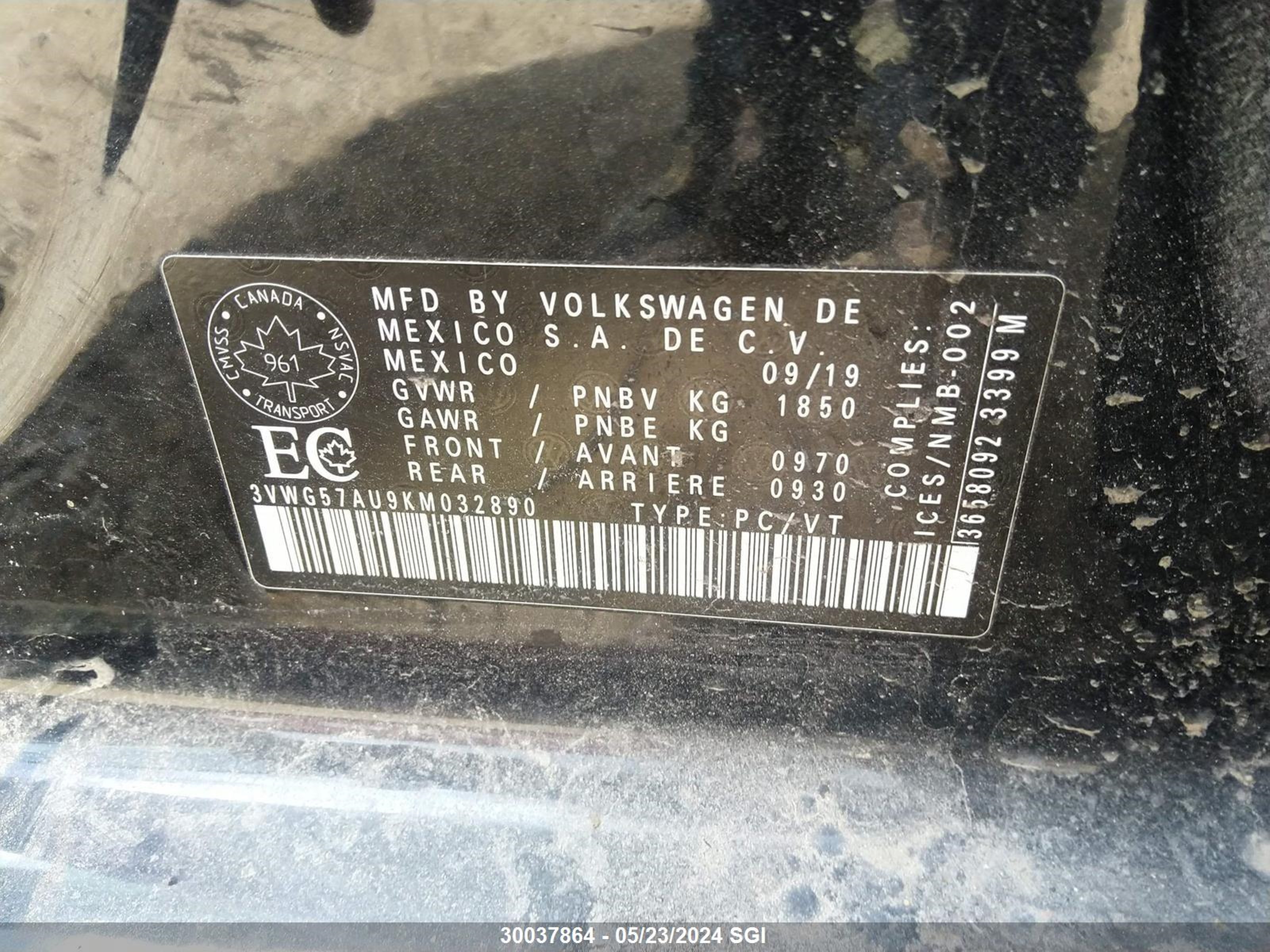 Photo 8 VIN: 3VWG57AU9KM032890 - VOLKSWAGEN GOLF 