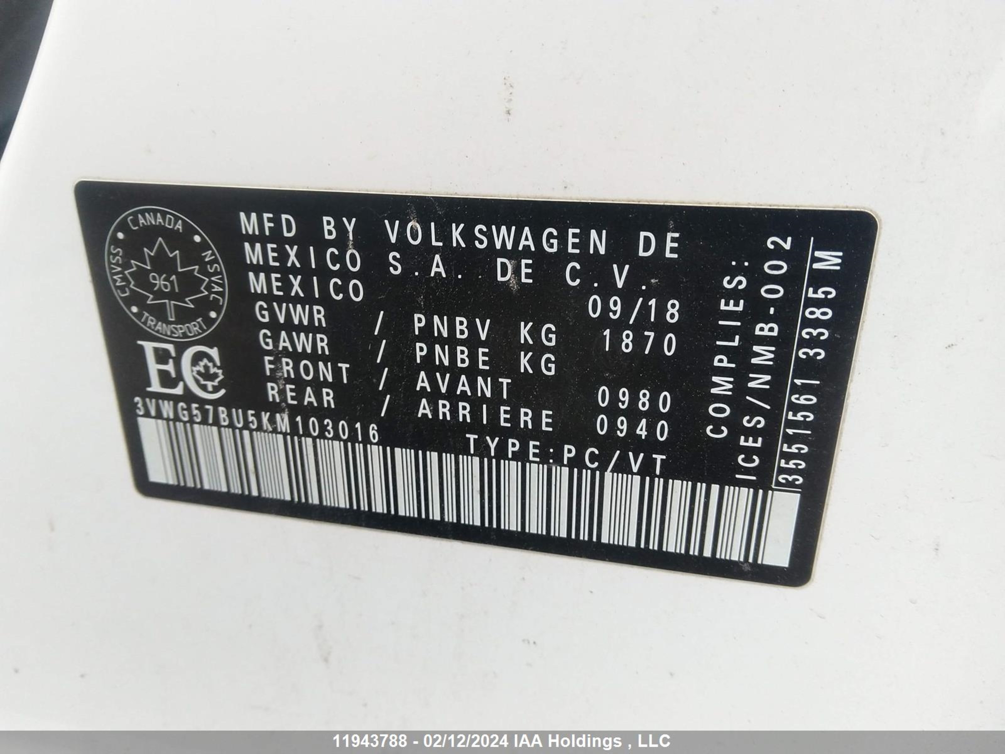 Photo 8 VIN: 3VWG57BU5KM103016 - VOLKSWAGEN JETTA 