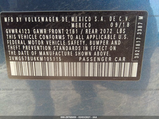 Photo 8 VIN: 3VWG57BU6KM105115 - VOLKSWAGEN JETTA 