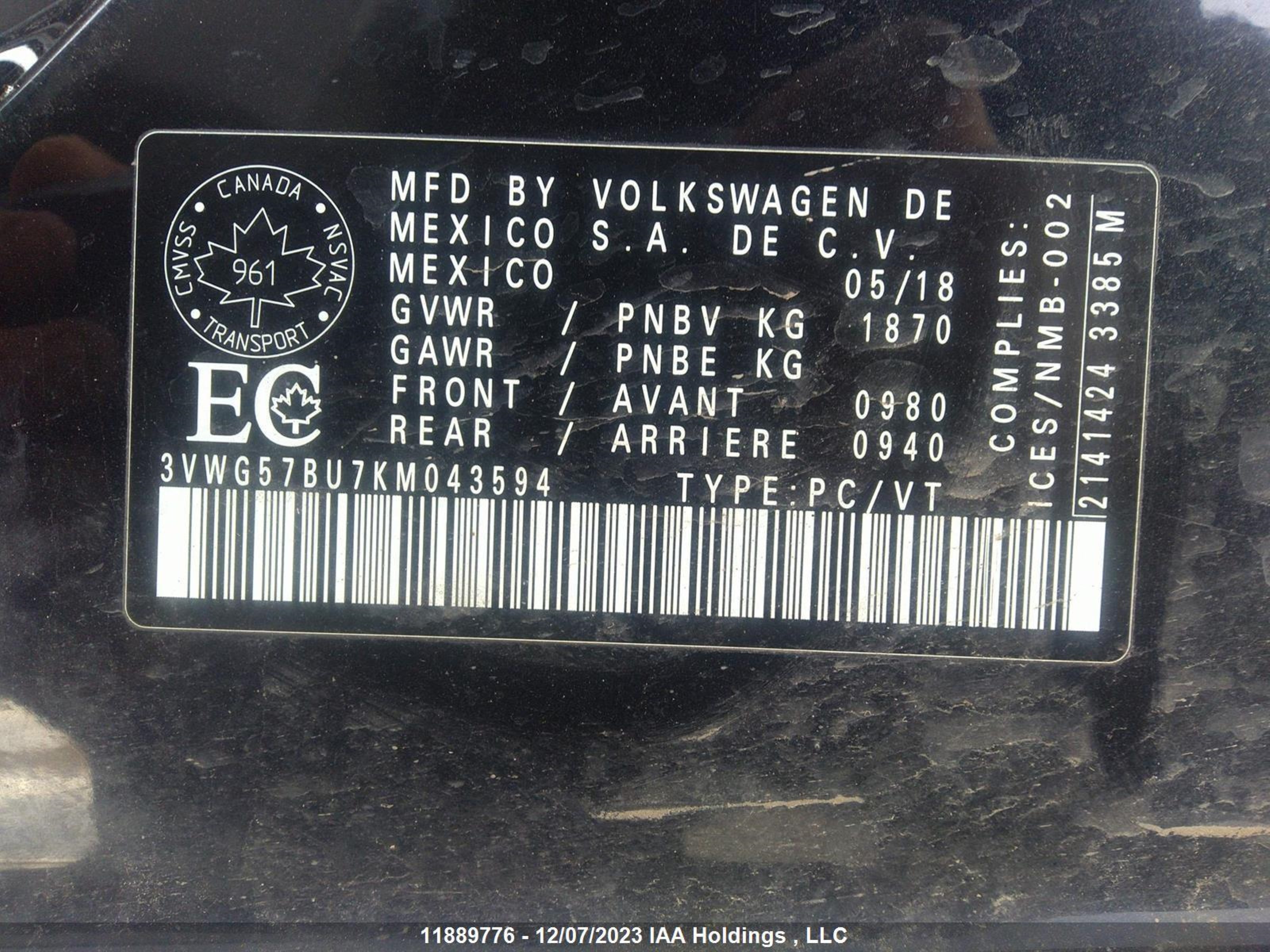 Photo 8 VIN: 3VWG57BU7KM043594 - VOLKSWAGEN JETTA 