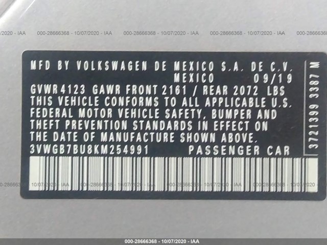 Photo 8 VIN: 3VWGB7BU8KM254991 - VOLKSWAGEN JETTA 