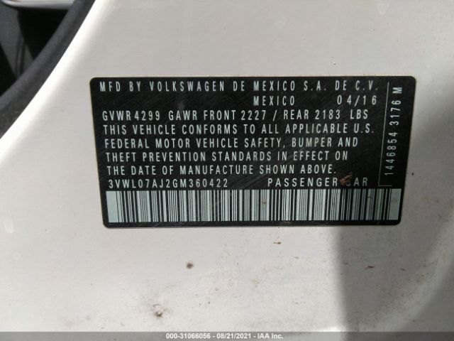 Photo 8 VIN: 3VWL07AJ2GM360422 - VOLKSWAGEN JETTA SEDAN 