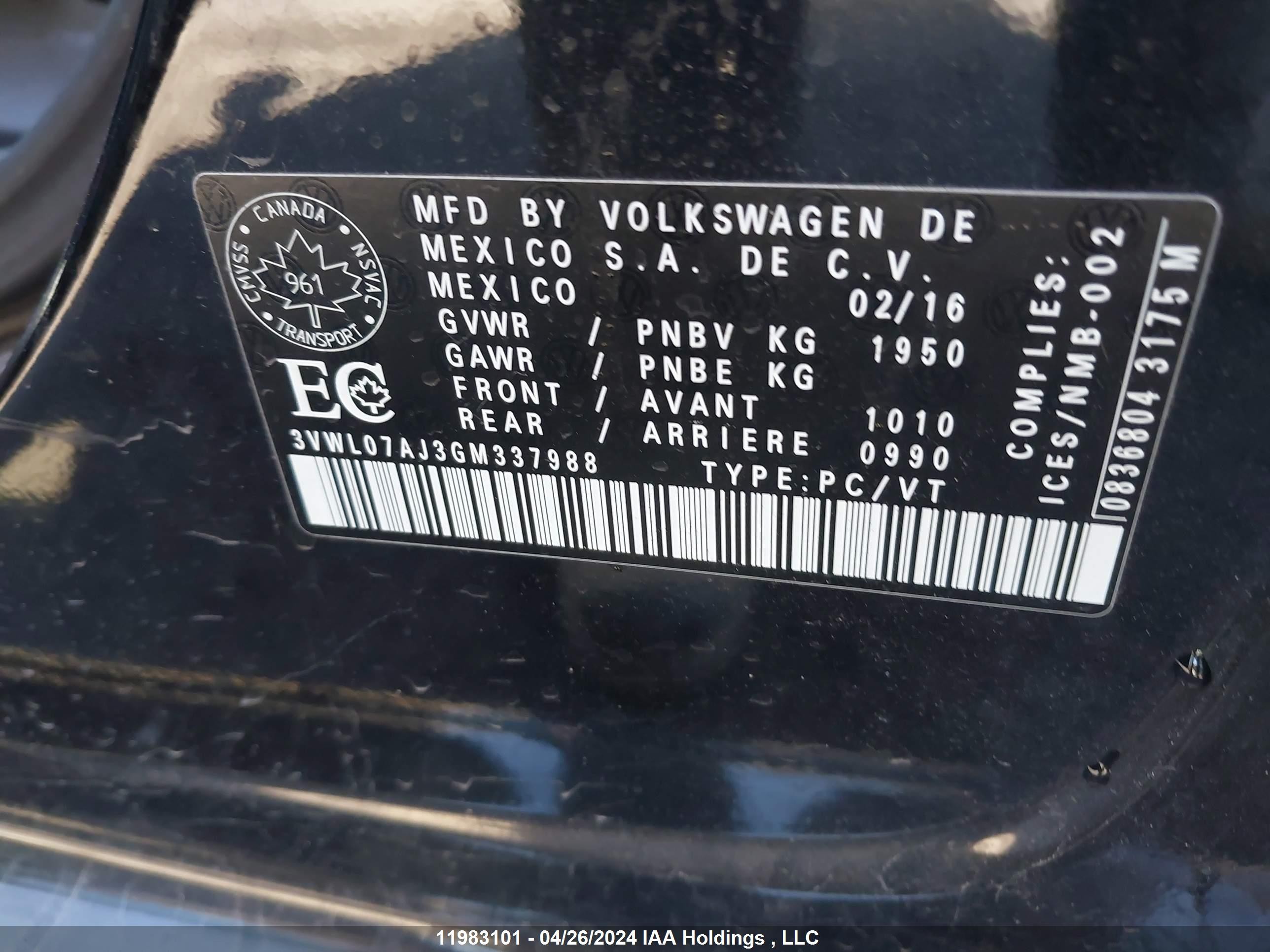 Photo 8 VIN: 3VWL07AJ3GM337988 - VOLKSWAGEN JETTA 