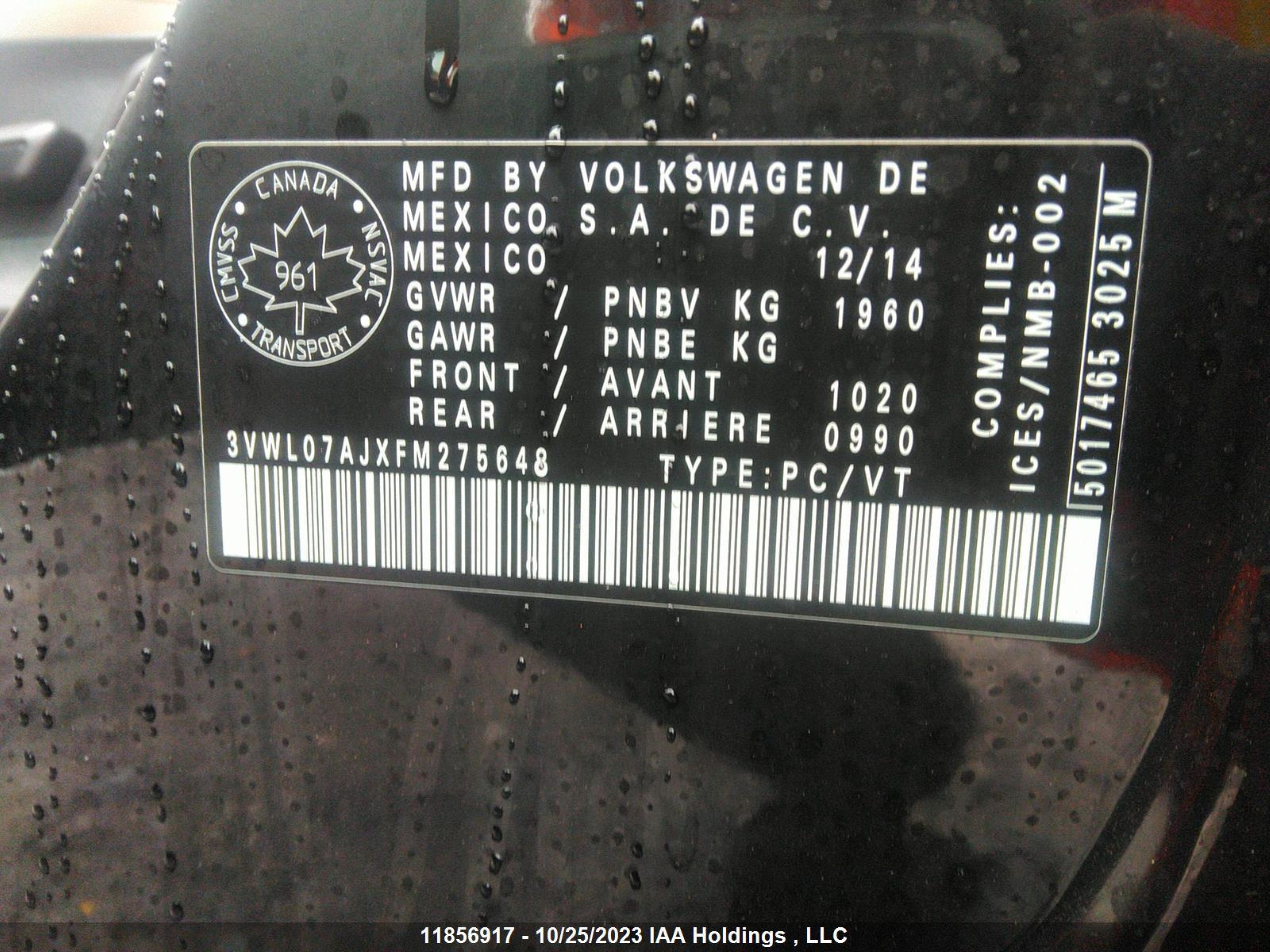 Photo 8 VIN: 3VWL07AJXFM275648 - VOLKSWAGEN JETTA 