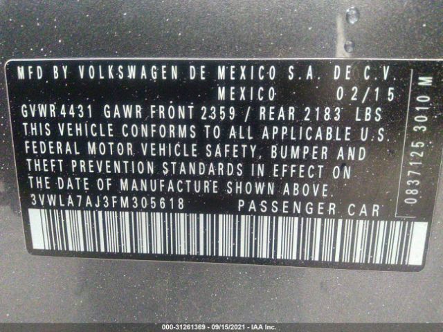 Photo 8 VIN: 3VWLA7AJ3FM305618 - VOLKSWAGEN JETTA SEDAN 