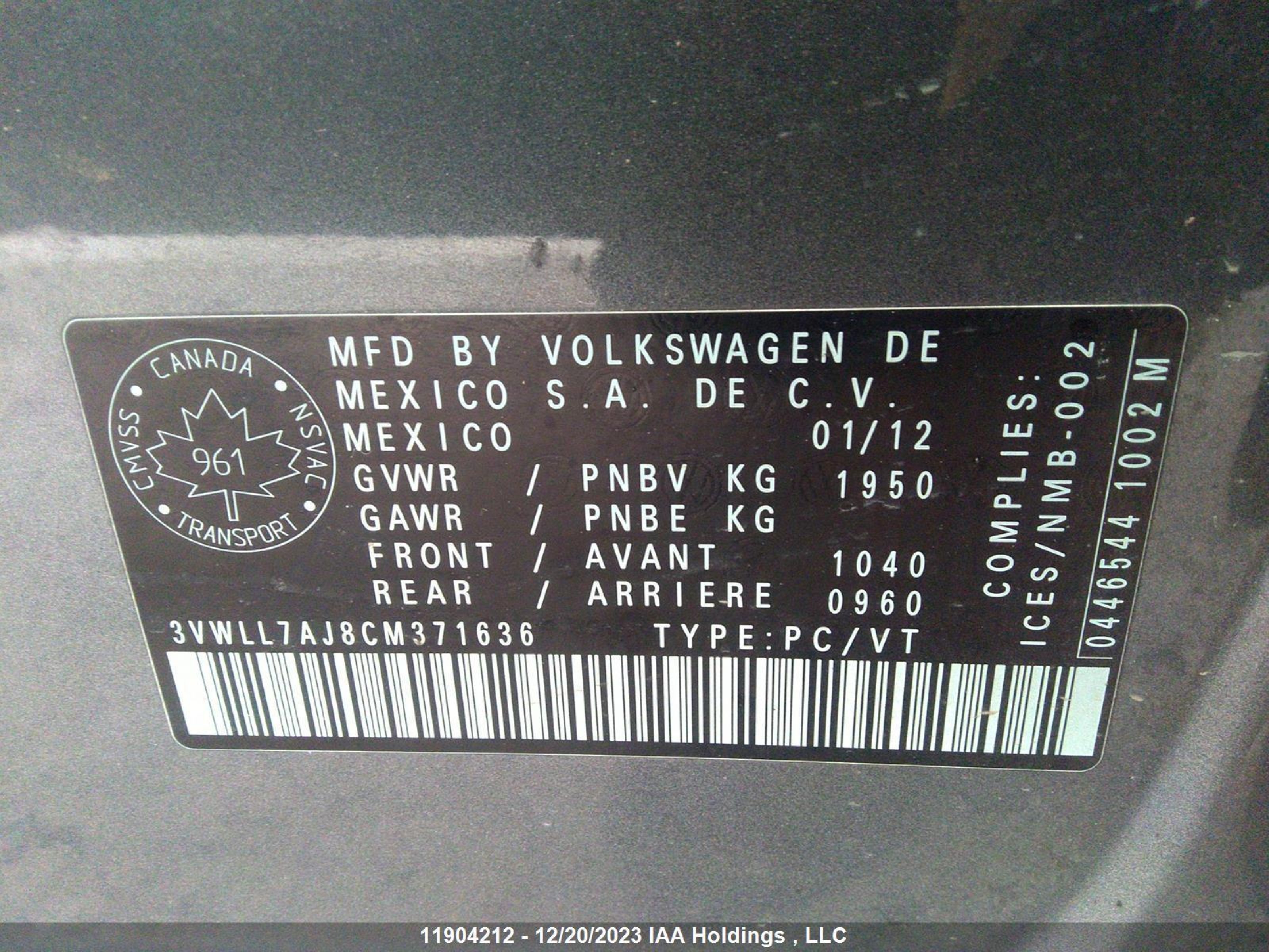 Photo 8 VIN: 3VWLL7AJ8CM371636 - VOLKSWAGEN JETTA 