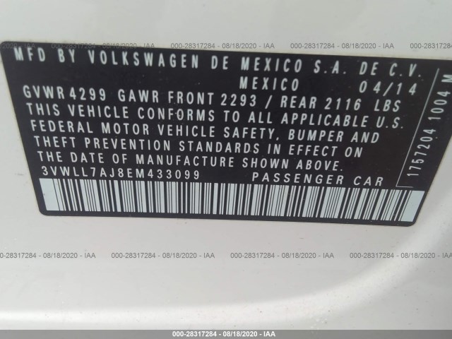 Photo 8 VIN: 3VWLL7AJ8EM433099 - VOLKSWAGEN JETTA SEDAN 