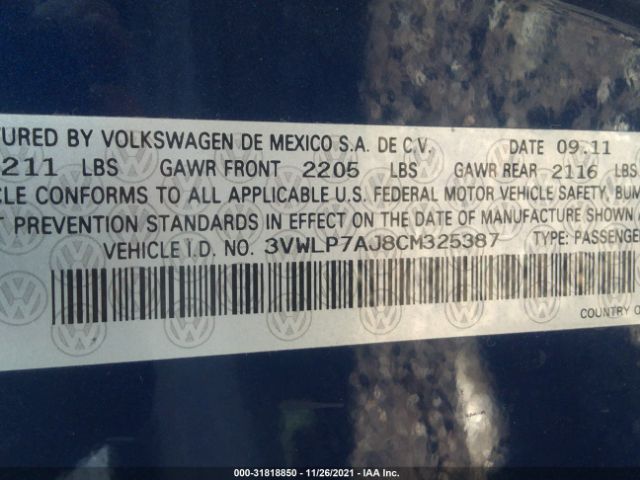 Photo 8 VIN: 3VWLP7AJ8CM325387 - VOLKSWAGEN JETTA SEDAN 