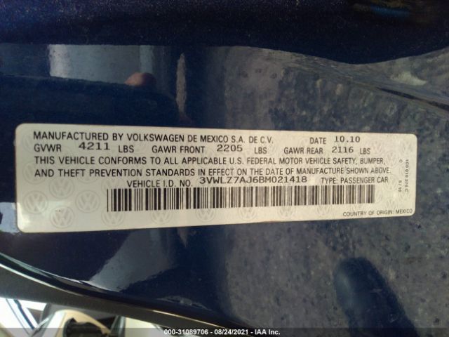 Photo 8 VIN: 3VWLZ7AJ6BM021418 - VOLKSWAGEN JETTA SEDAN 