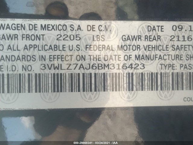 Photo 8 VIN: 3VWLZ7AJ6BM316423 - VOLKSWAGEN JETTA SEDAN 