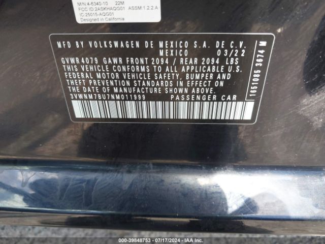 Photo 8 VIN: 3VWNM7BU7NM011999 - VOLKSWAGEN JETTA 