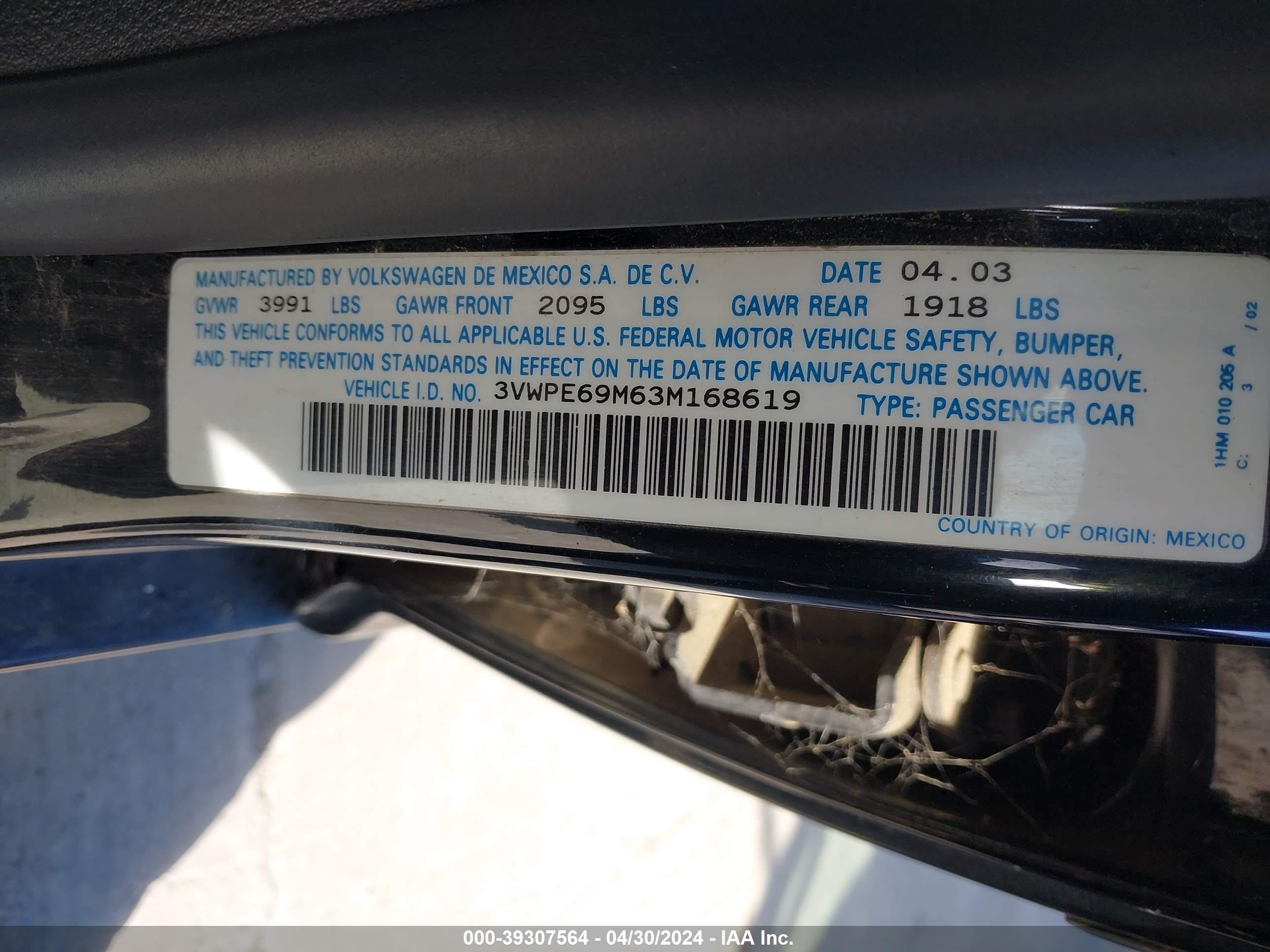 Photo 8 VIN: 3VWPE69M63M168619 - VOLKSWAGEN JETTA 