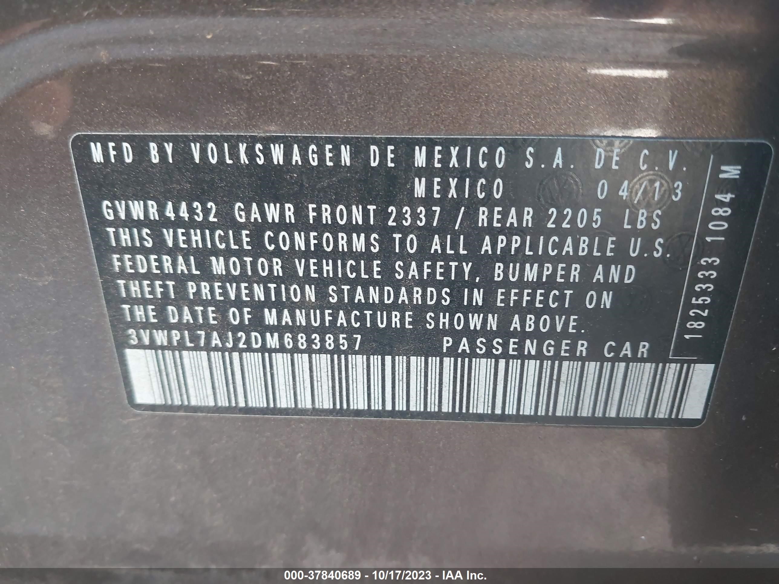 Photo 8 VIN: 3VWPL7AJ2DM683857 - VOLKSWAGEN JETTA 