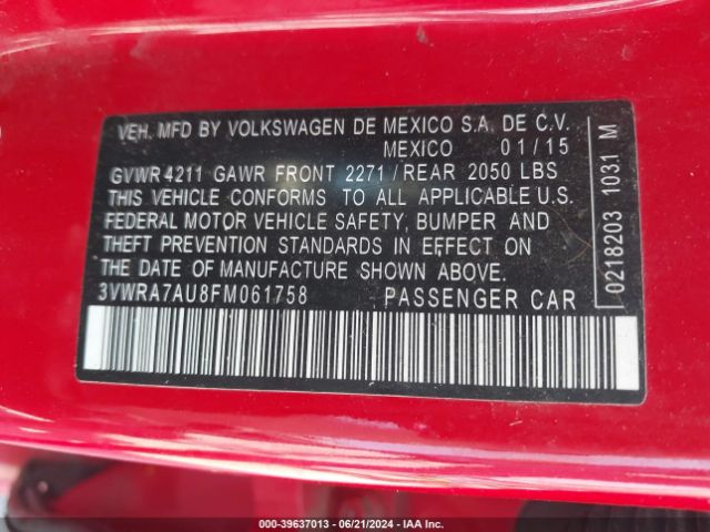 Photo 8 VIN: 3VWRA7AU8FM061758 - VOLKSWAGEN GOLF 