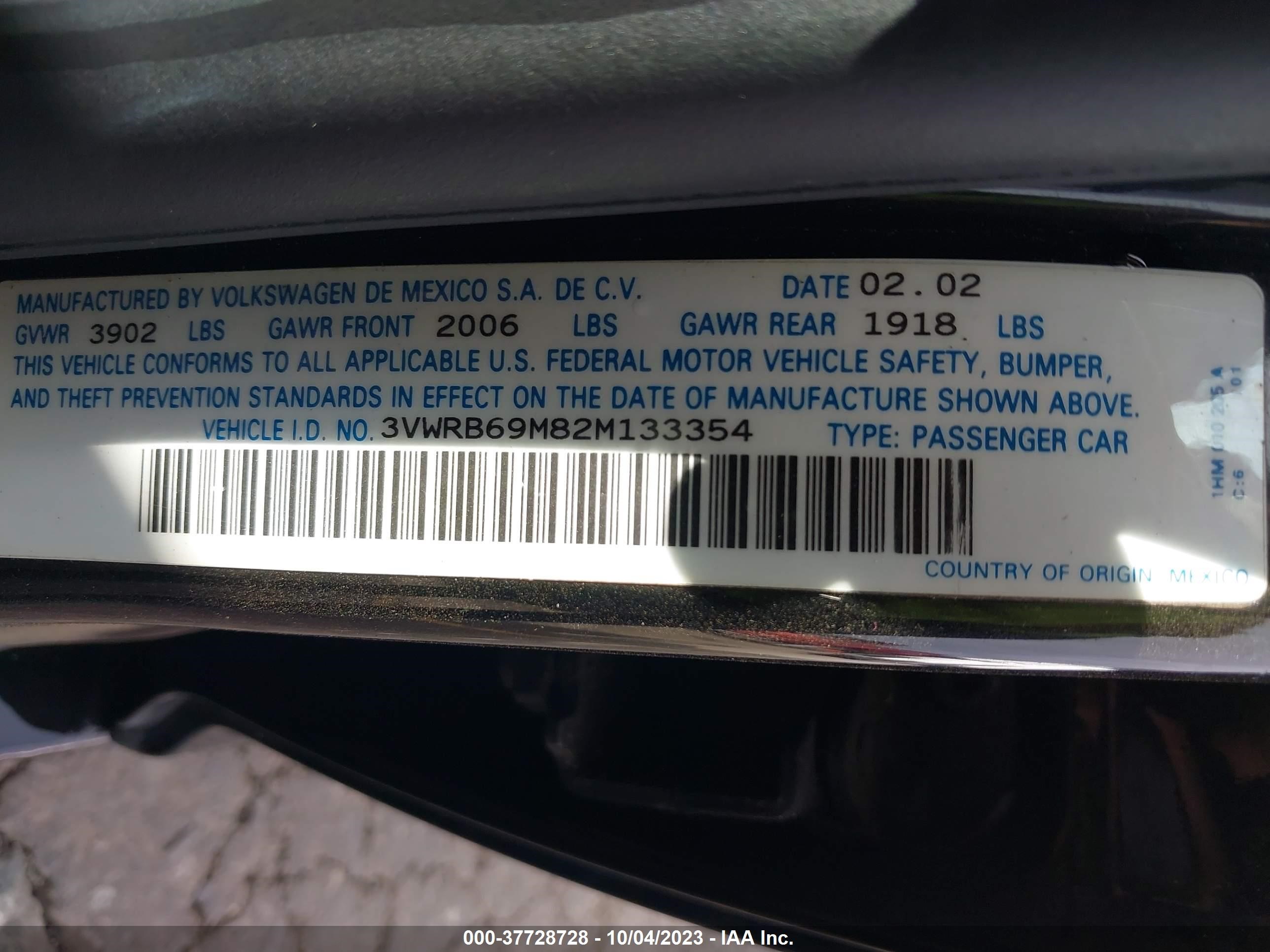 Photo 8 VIN: 3VWRB69M82M133354 - VOLKSWAGEN JETTA 