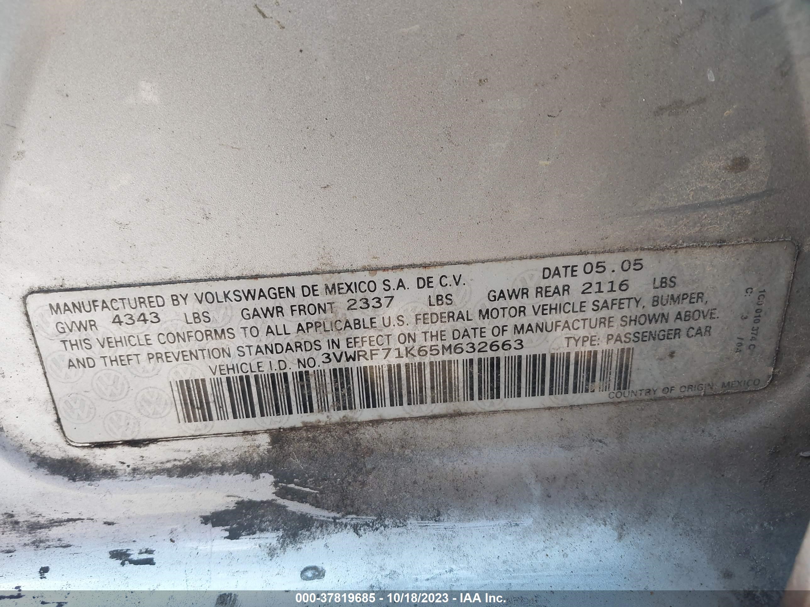 Photo 8 VIN: 3VWRF71K65M632663 - VOLKSWAGEN NULL 