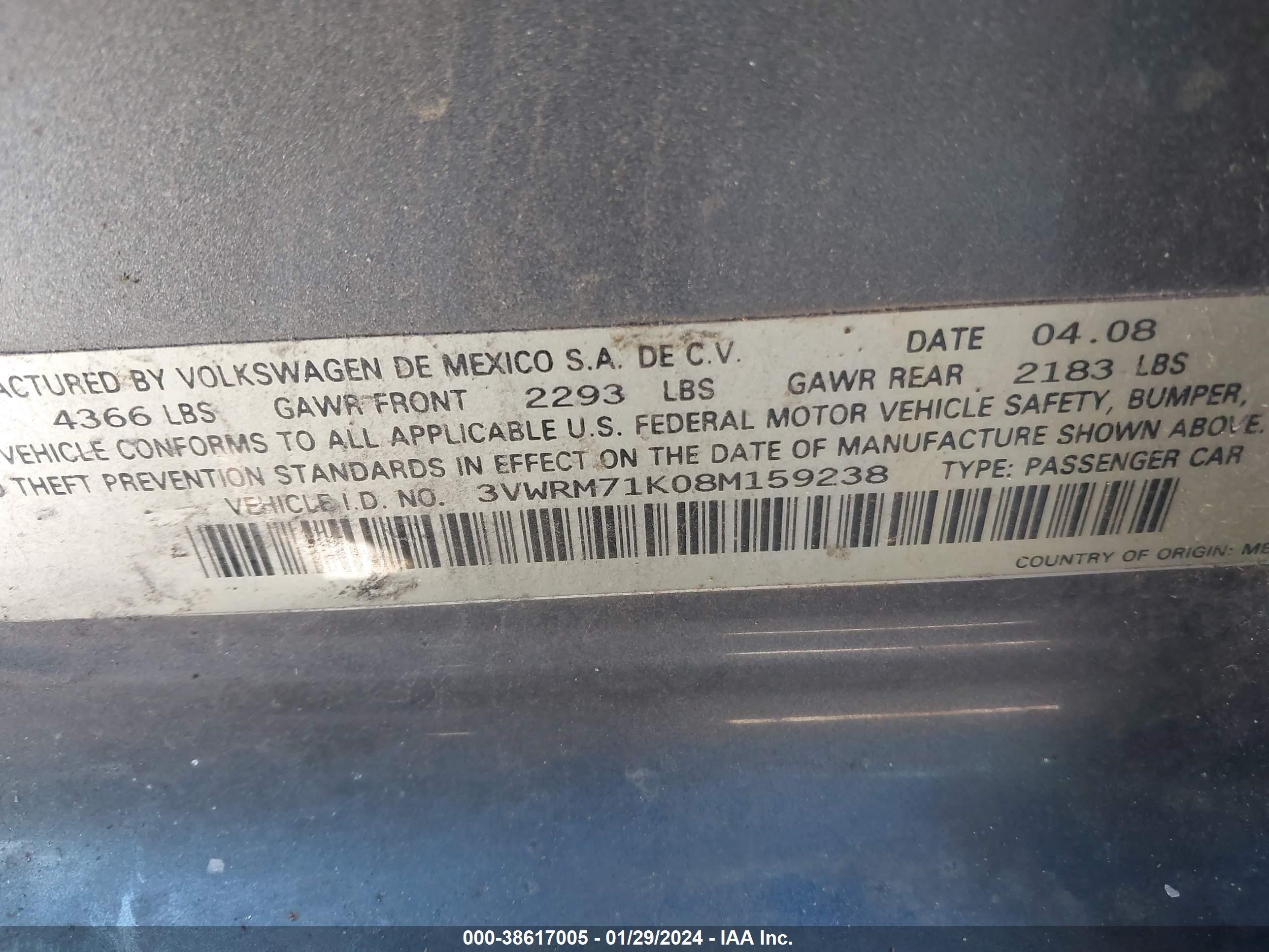 Photo 8 VIN: 3VWRM71K08M159238 - VOLKSWAGEN JETTA 