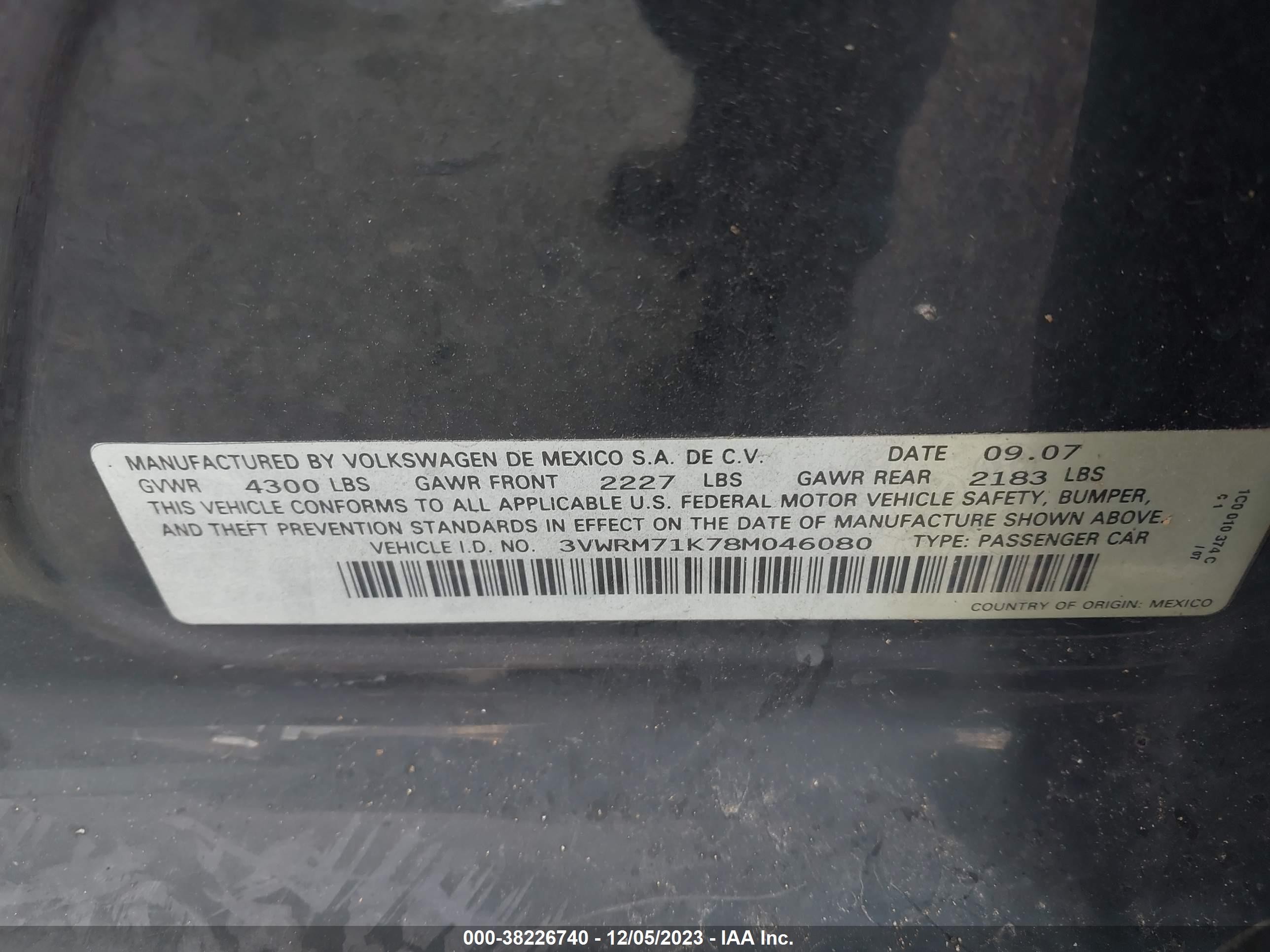 Photo 8 VIN: 3VWRM71K78M046080 - VOLKSWAGEN JETTA 