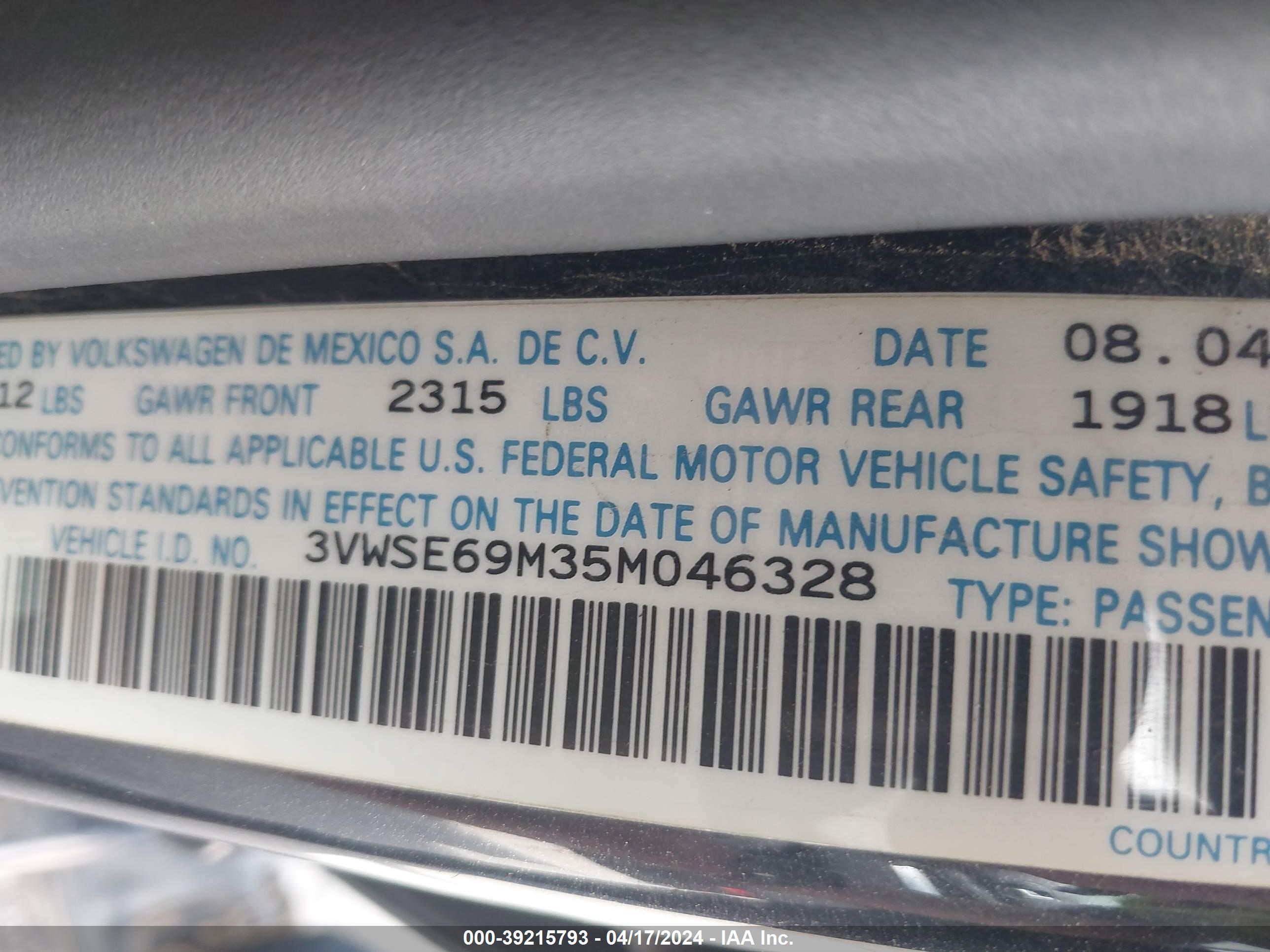 Photo 8 VIN: 3VWSE69M35M046328 - VOLKSWAGEN JETTA 